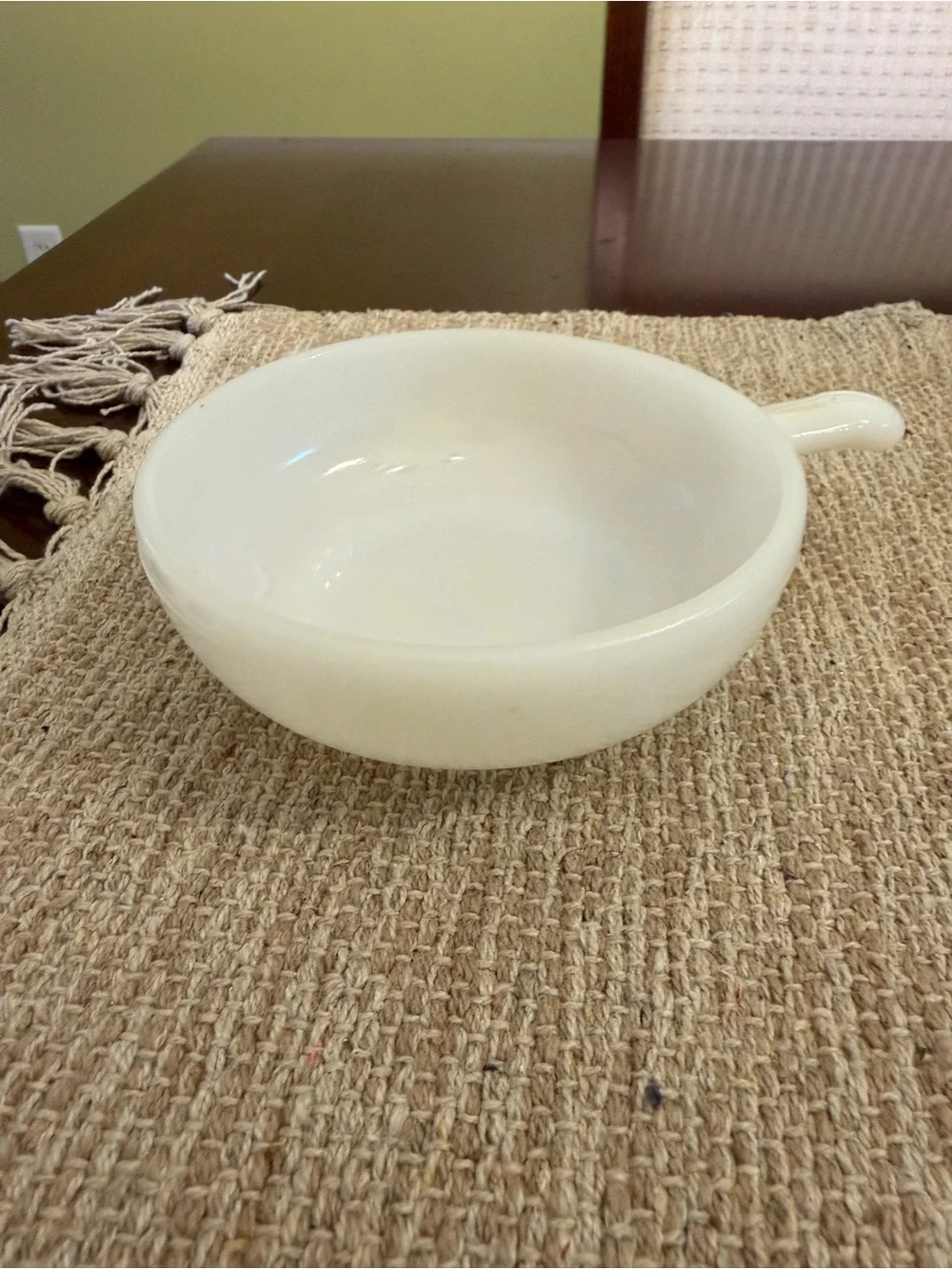 Vintage Milk Glass Handled Soup Bowl